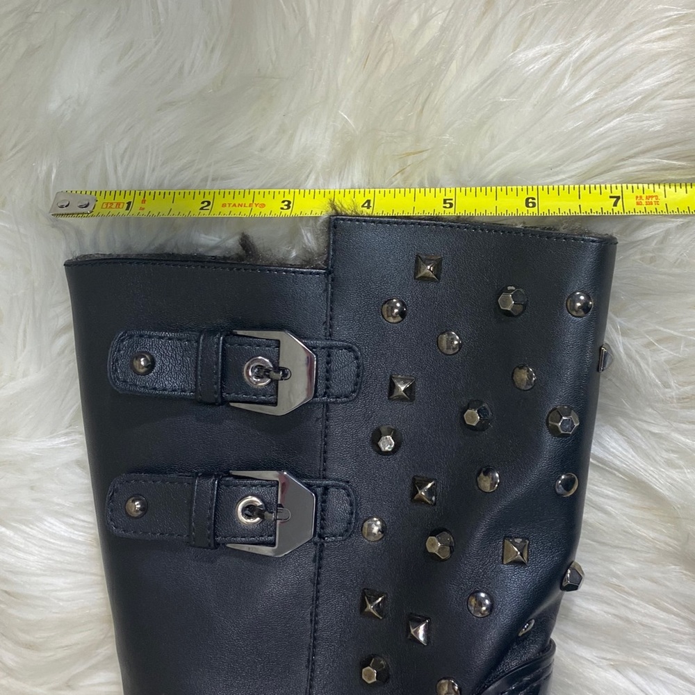 Stuart Weitzman Loverain Leather Black Studded Faux Fur Lined Boots - Picture 14 of 16